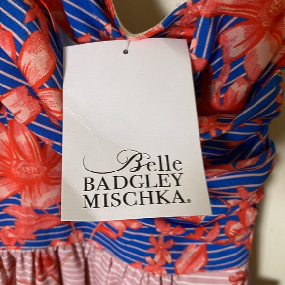 NWT Badgley Mischka size 2 Halter Blue Red Pink dress Floral MAXI - Picture 6 of 10
